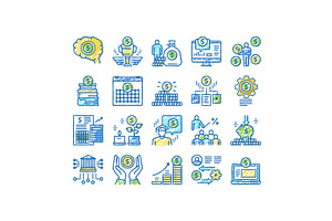 Financial Education set Icons hand, an Object Illustration by pikepicture