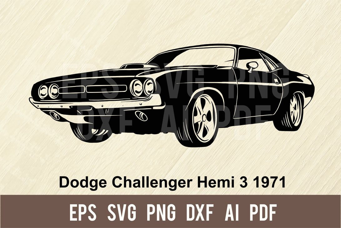Dodge Challenger Hemi 3 1971 Car SVG, an Illustration by Digital-Clipart