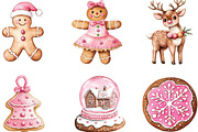 Watercolor Pink Gingerbread Clipart, an Illustration by CraftArtStudio (Thumbnail 2 of 6)