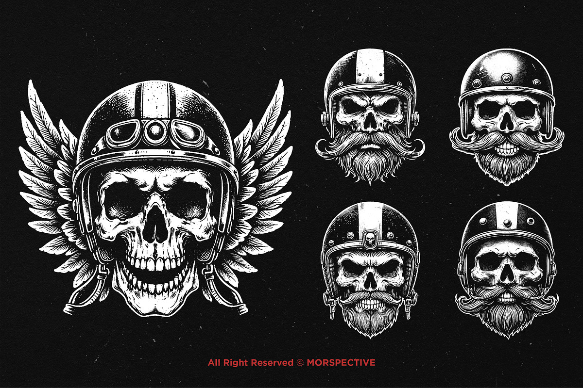 10 Bundle Dark Art Skull Head Biker, an Illustration by Morspective (Photo 3 of 7)