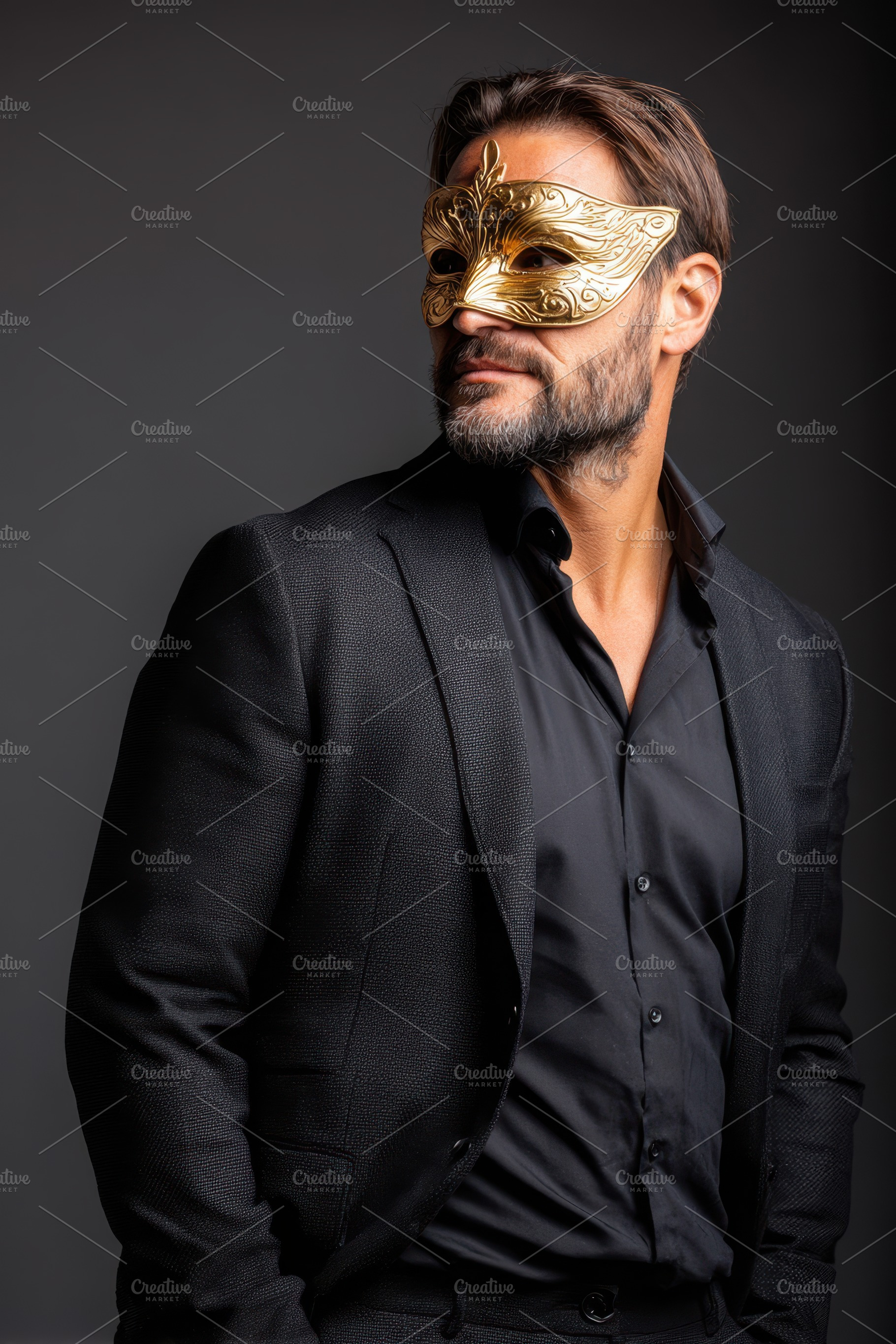 Man in gold masquerade mask, a Person Photo by AlyaAnd
