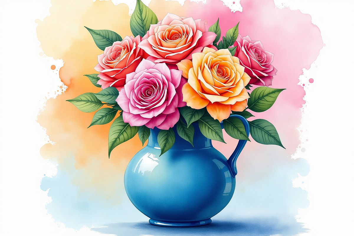 Charming watercolor flower vase, an Illustration by Amazin_art (Photo 7 of 7)