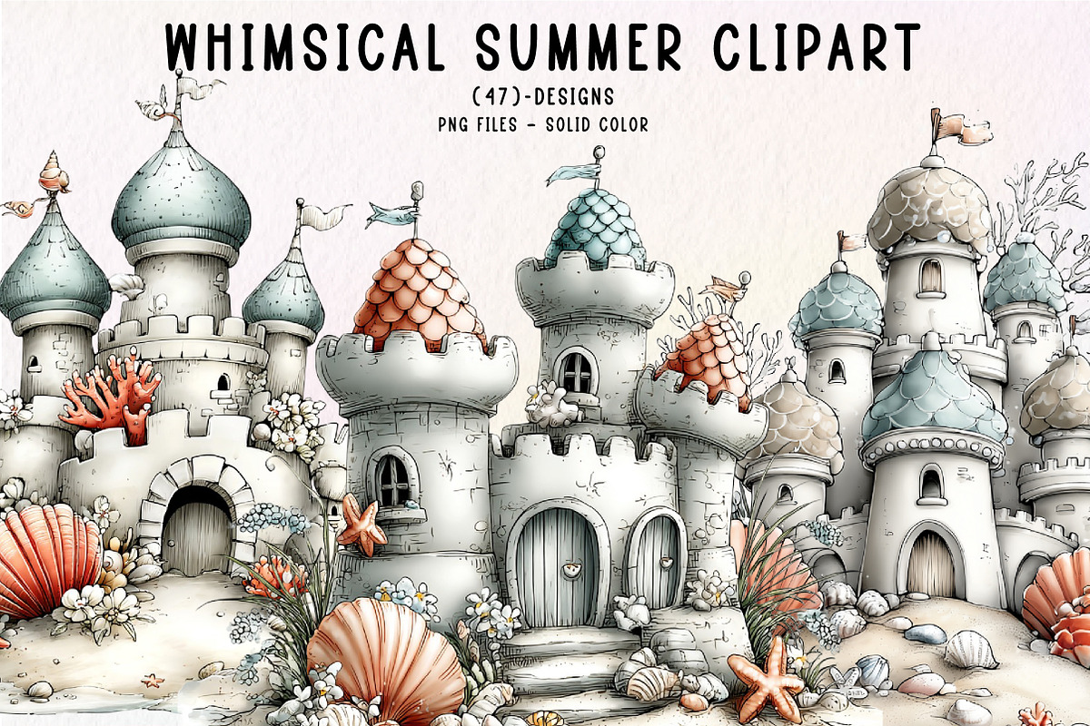 Whimsical Summer Sandcastle Clipart, an Illustration by CreationArt (Photo 1 of 7)