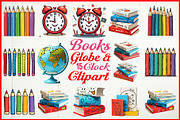 Books, Globe & Clock Clipart, an Object Graphic by Gfx_Store (Thumbnail 1 of 16)