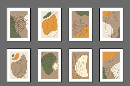Vintage drawing posters with leaves