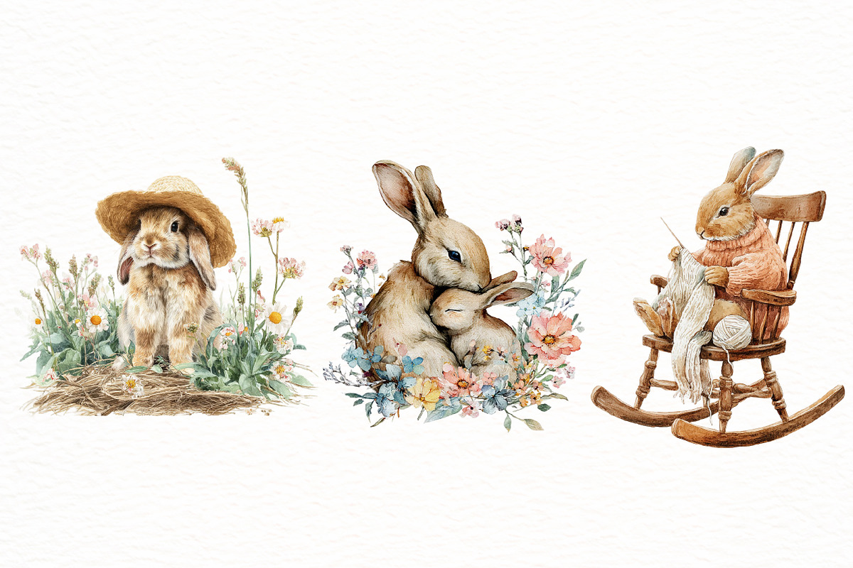 Watercolor Spring Bunny Clipart, an Illustration by Designworld (Photo 5 of 5)