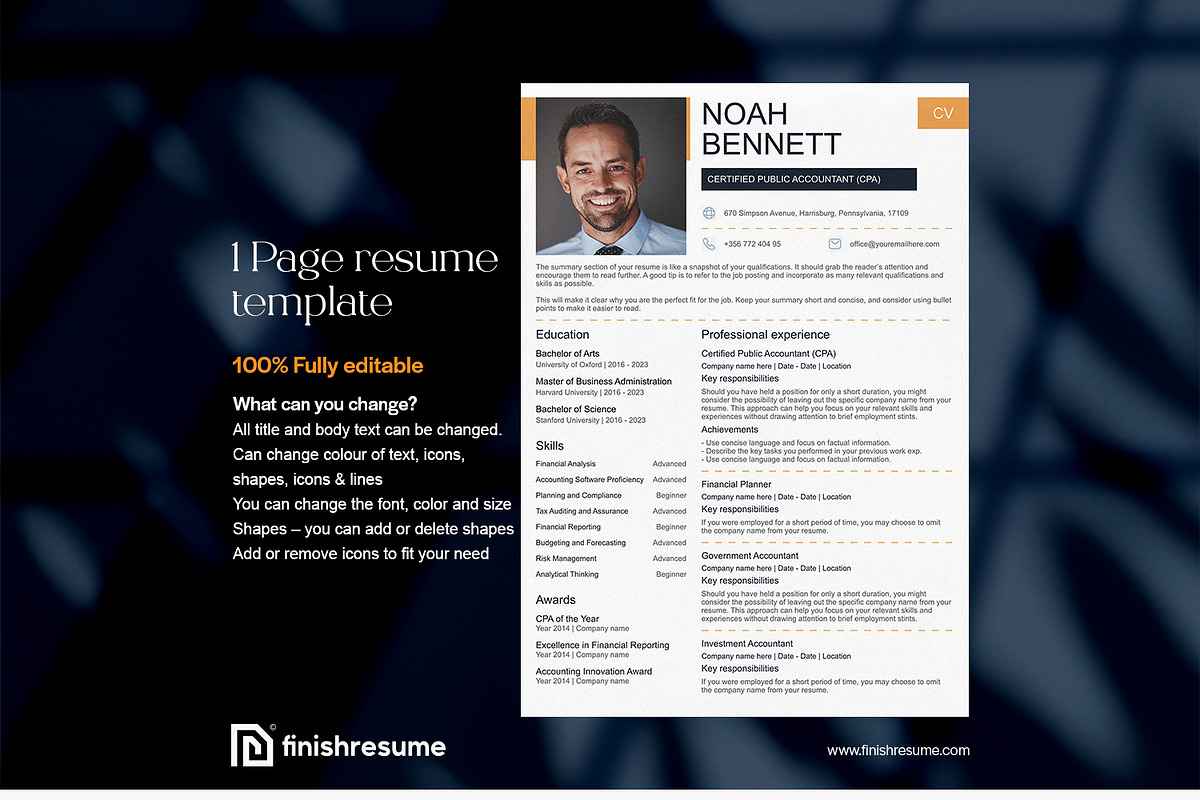 Certified public accountant resume, a Resume Template by FinishResume (Photo 2 of 11)