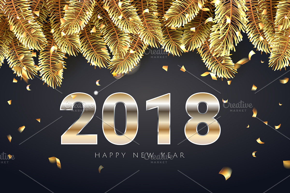 2018 new year card with gold tree, a Decorative Illustration by Nikelser
