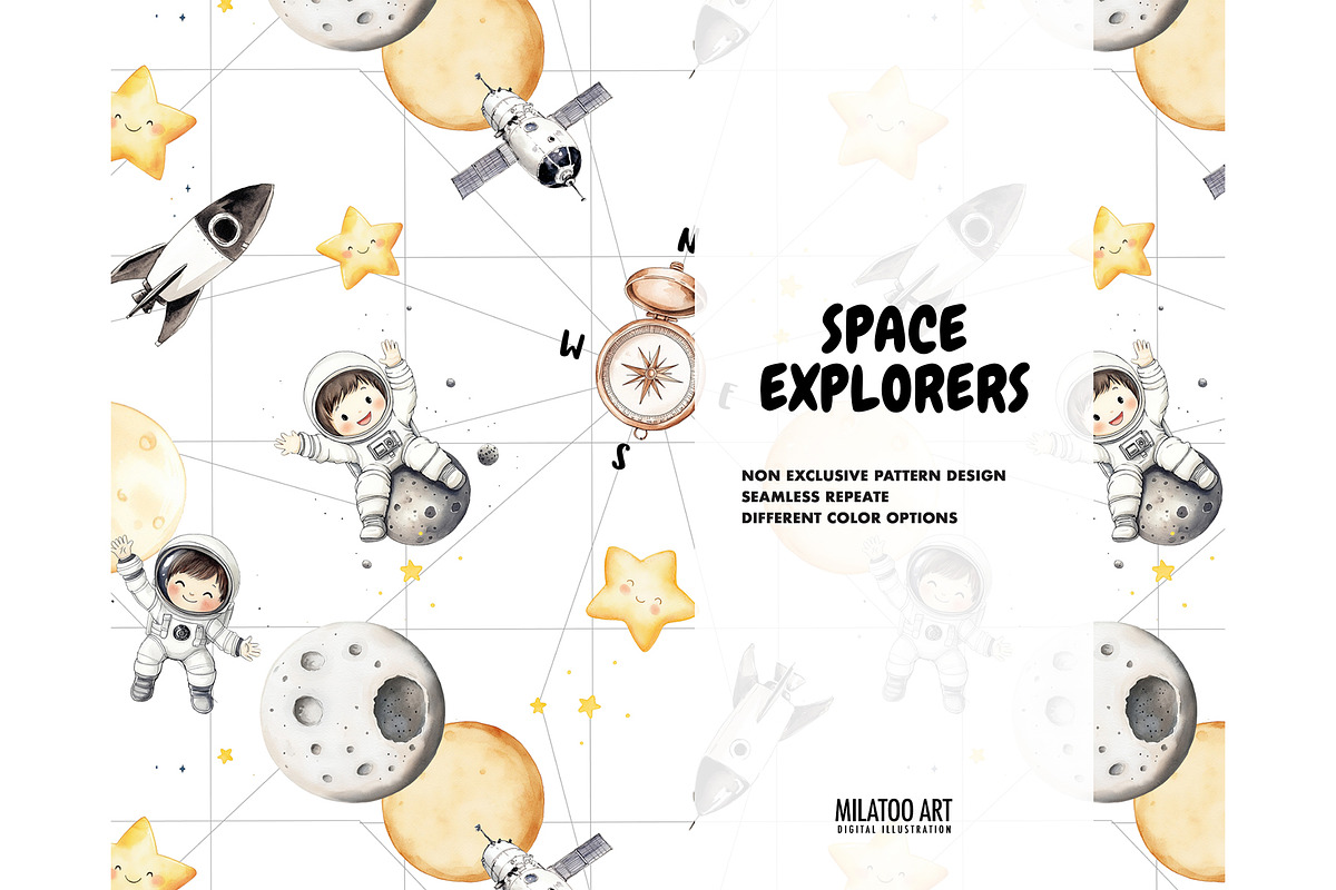 Space kids astronaut nursery pattern, a Pattern Graphic by Milatoo (Photo 1 of 4)
