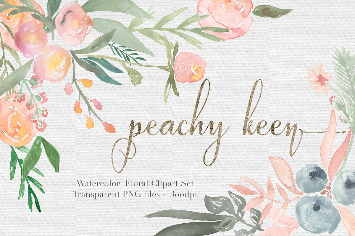 Peachy Keen Watercolor clipart Set, an Illustration by The Autumn Rabbit Ltd (Photo 1 of 2)