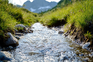 Beautiful landscape with water stream on mountains background, a Nature Photo by AlyaAnd