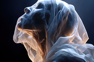 Ethereal figure shrouded in flowing fabric illuminated by soft light, an Arts & Entertainment Photo by AlyaAnd