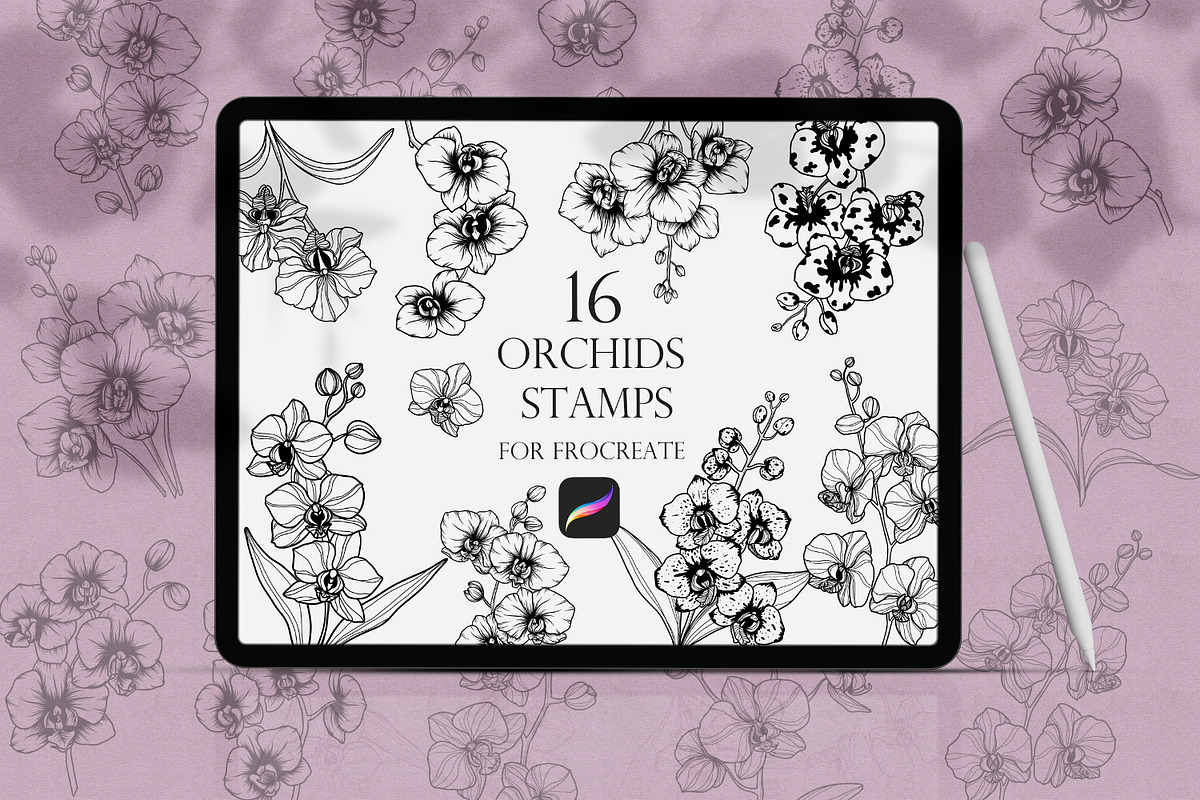 Orchids Procreate Stamps, a Brush Add-On by Dervik Art Store (Photo 1 of 6)