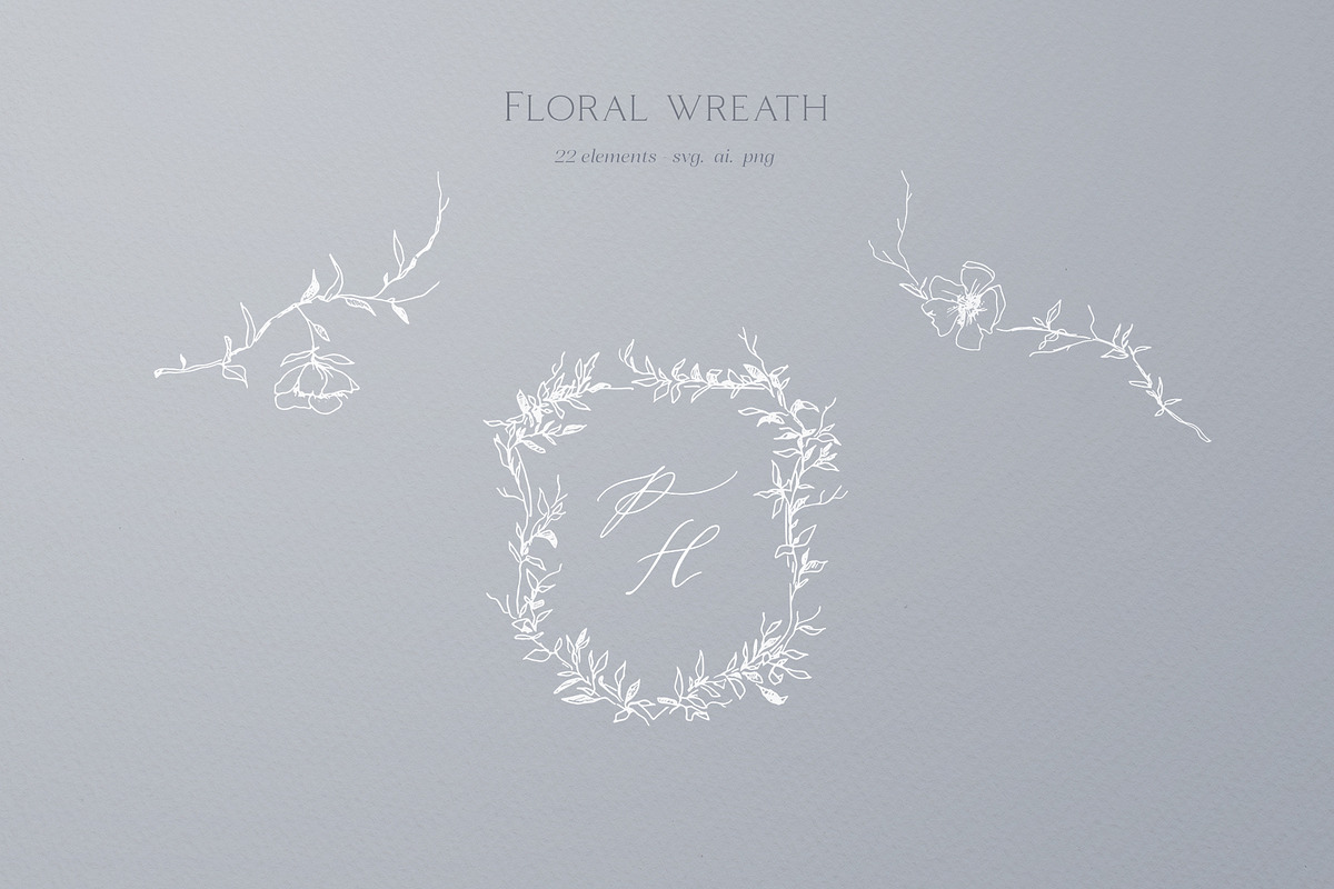 Floral wreath, flower monogram frame, an Illustration by Summer Nightingale Art (Photo 2 of 8)