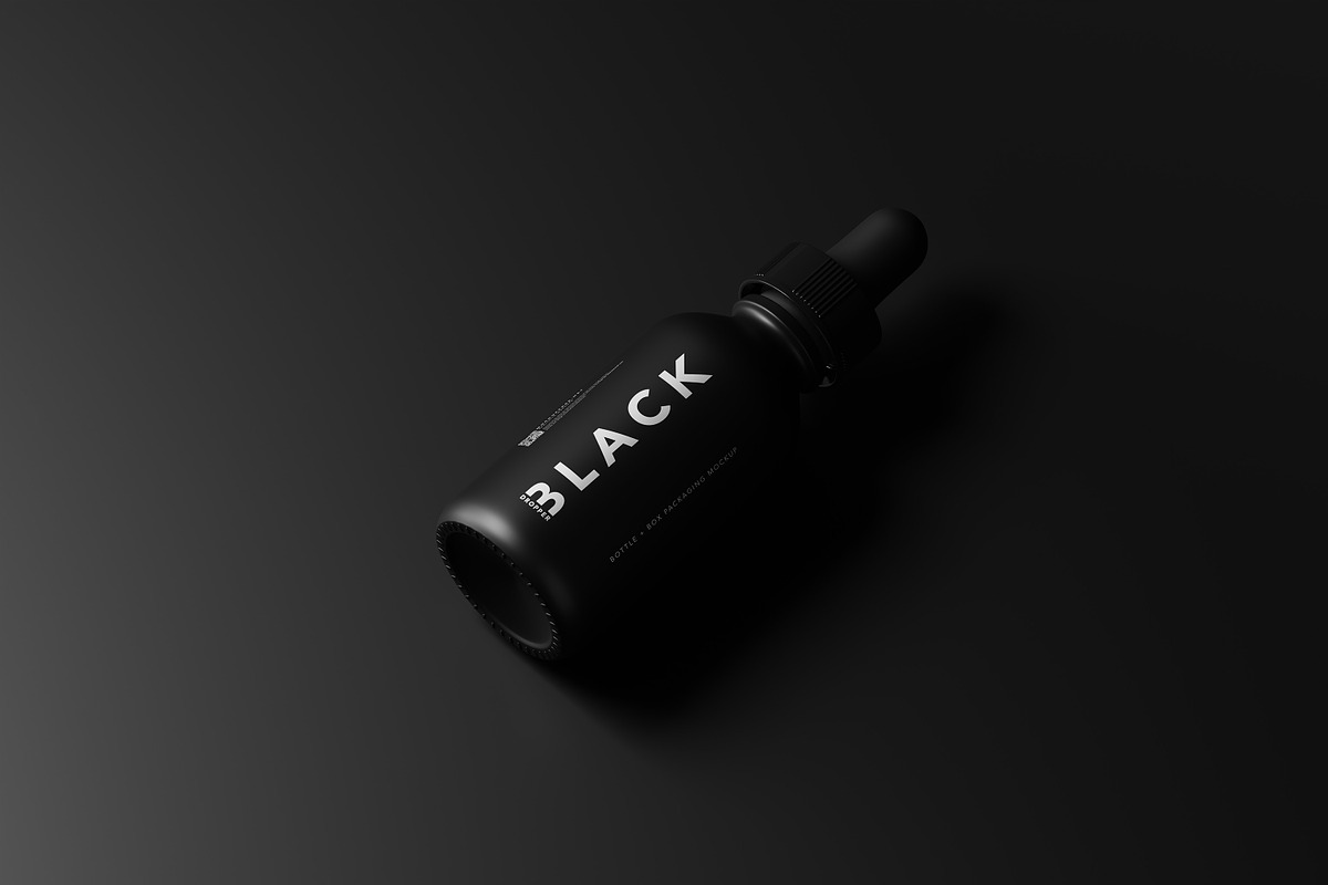 Black Dropper Bottle + Box Mockups, a Packaging Mockup by MockupFree.Net (Photo 7 of 10)
