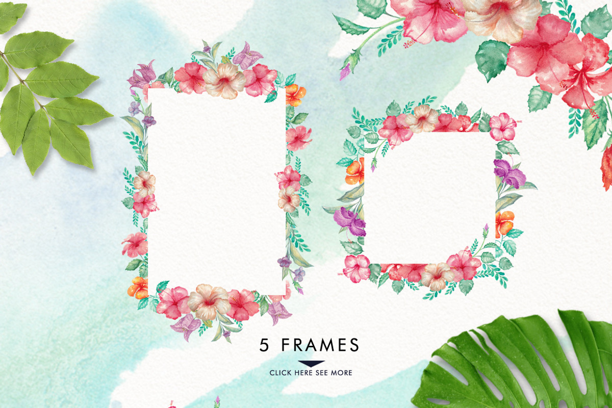 Watercolor Hibiscus Flowers, a Decorative Illustration by Graphobia (Photo 6 of 9)
