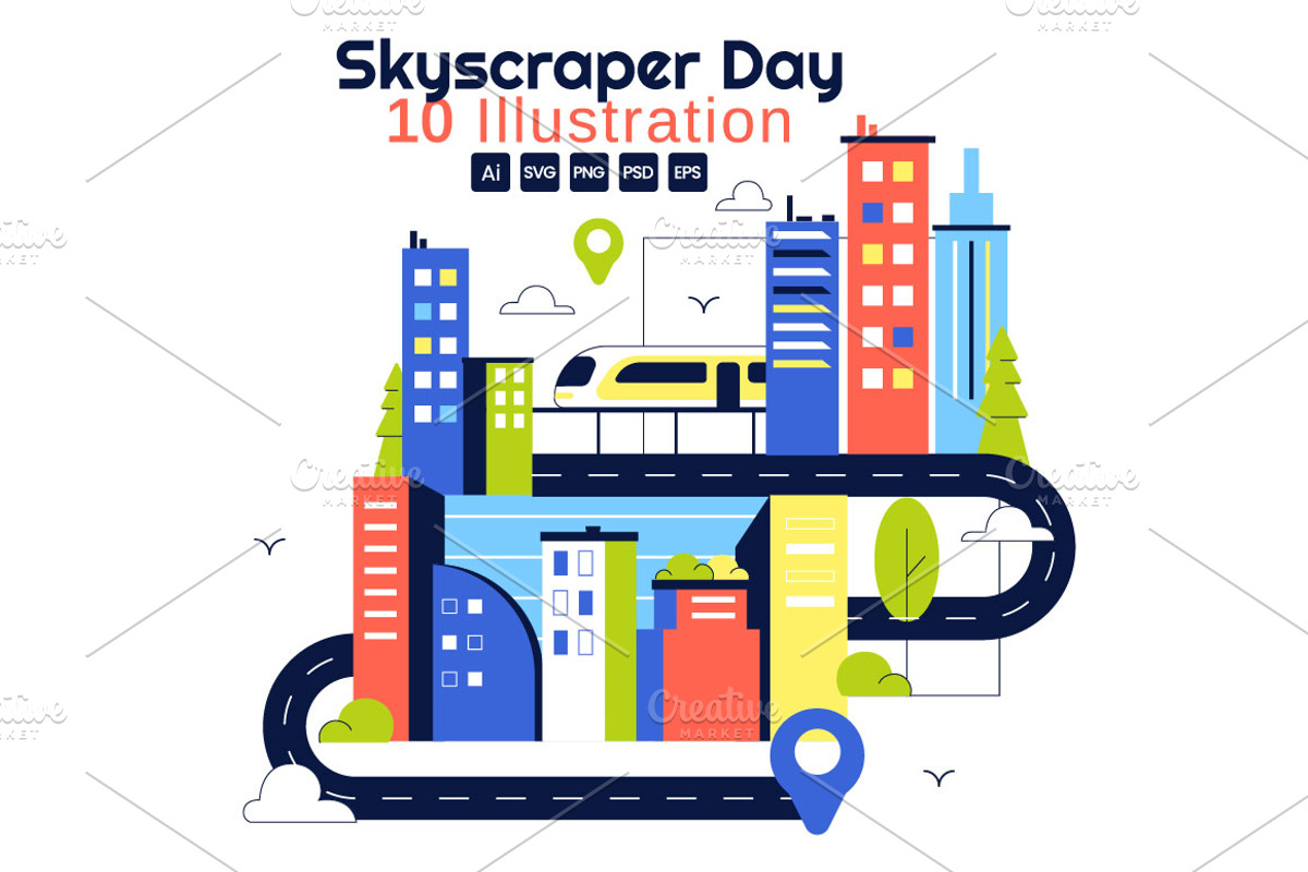 10 Skyscraper Day Illustration, a Technology Illustration by denayunebgt (Photo 1 of 4)
