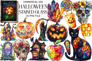 Halloween Stained Glass Clipart, an Illustration by Daily.Designs