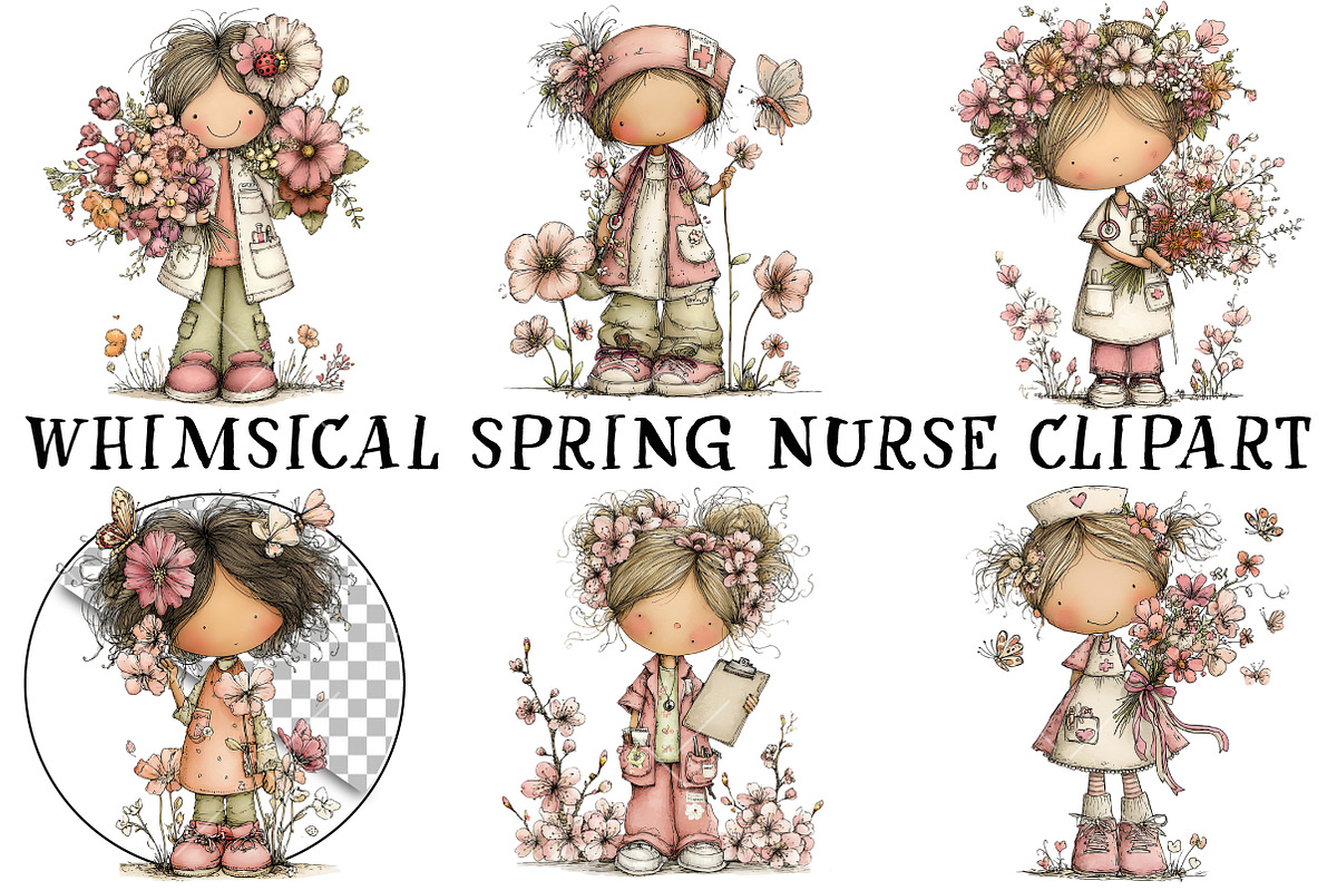 Whimsical Spring Nurse Clipart, an Illustration by OK Design (Photo 2 of 6)