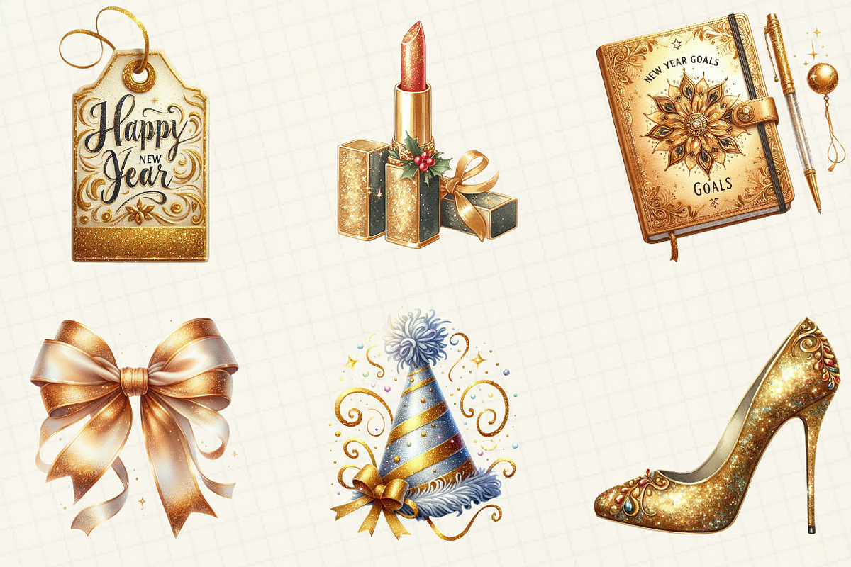 Glittery New Year Sublimation, an Illustration by DreamCafeArt (Photo 2 of 6)