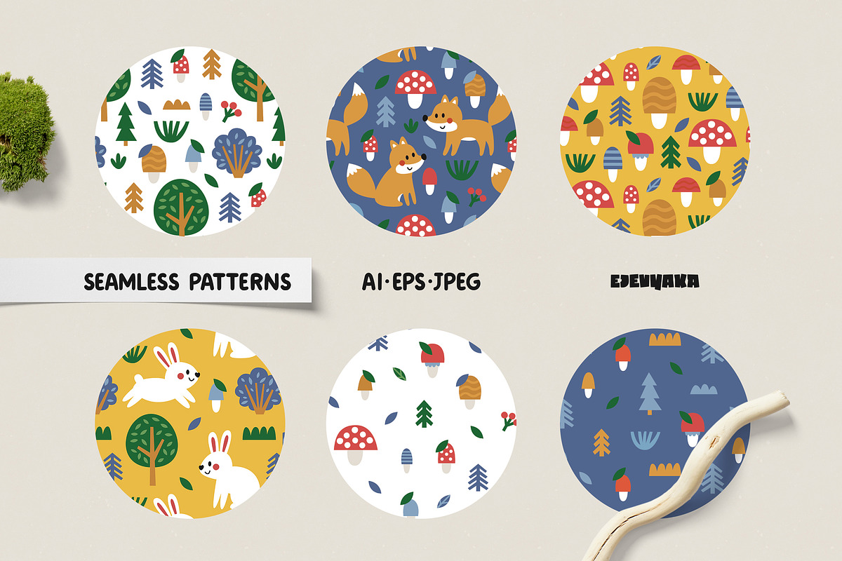 Woodland Animals Clipart & Patterns, an Animal Illustration by Ejevyaka (Photo 3 of 8)