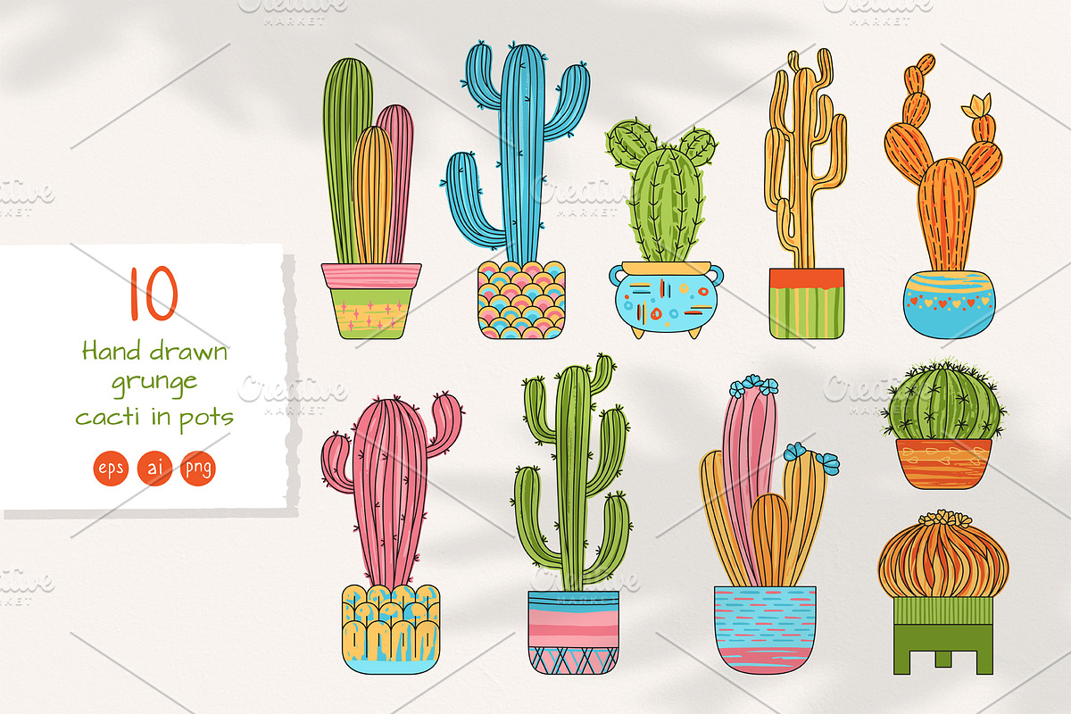 Cacti in flower pot home plants set, an Object Illustration by Neliakott ♥ (Photo 3 of 8)