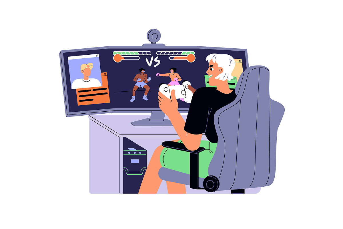 Gamers playing computer games set, an Illustration by PaperTrident (Photo 7 of 11)