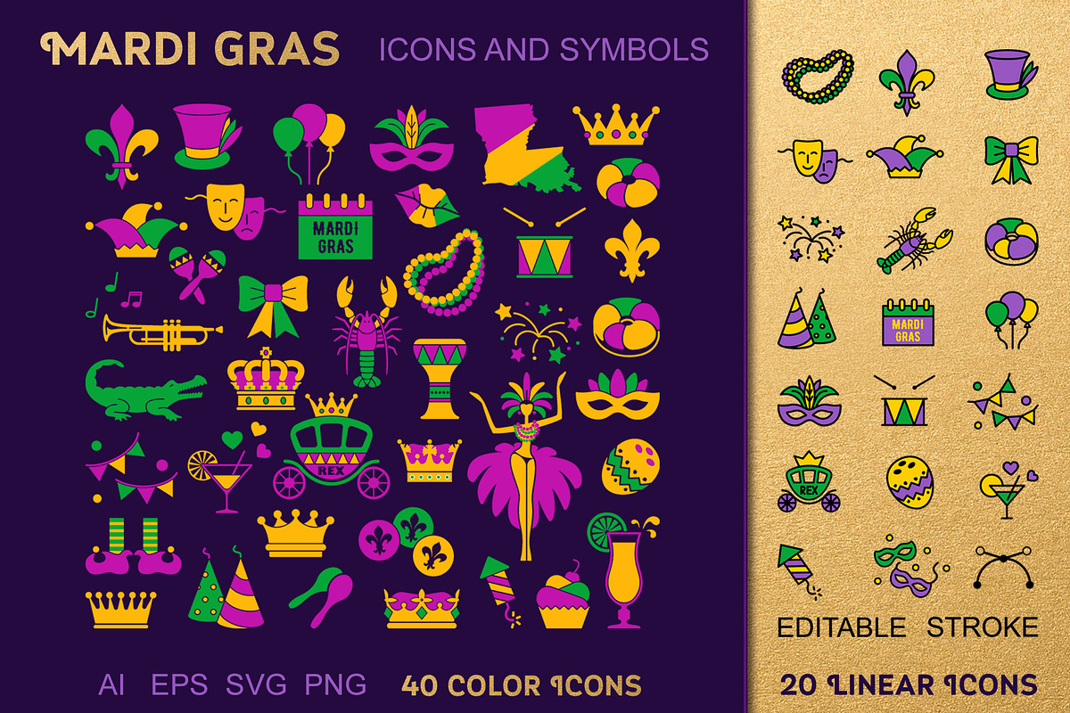 Mardi Gras Icons and Symbols, an Icon by KlavaProDesign (Photo 1 of 3)