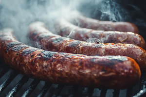 Juicy sausages grilling with smoke r, a Photo by Iftikhar Alam