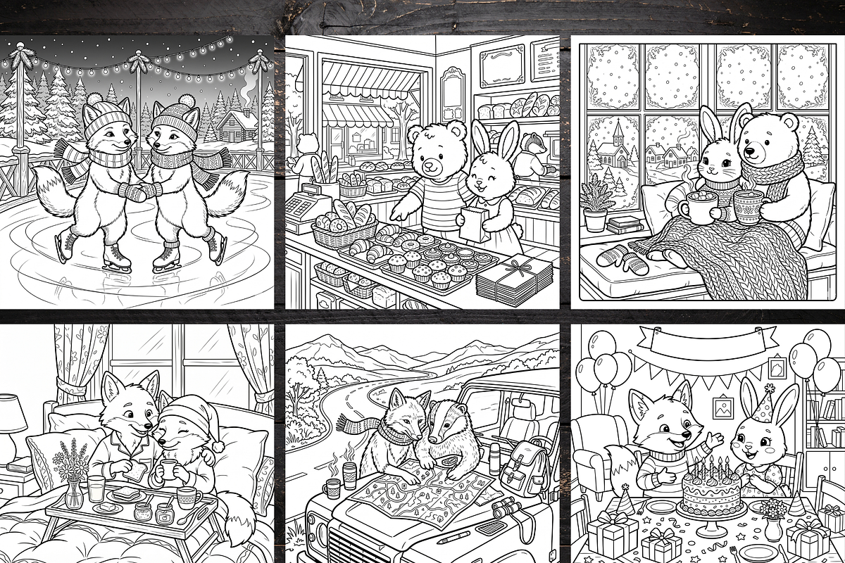 Cozy Animal Couple Coloring Pages, a Brochure Template by LA Design (Photo 4 of 10)