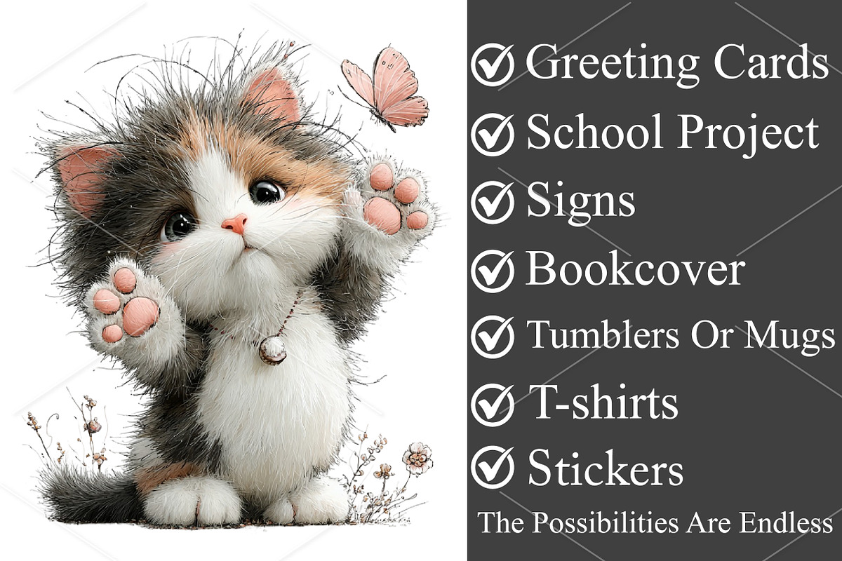 Watercolor Cat with Butterfly PNG, a Seasonal Illustration by Canvas Craft (Photo 3 of 6)