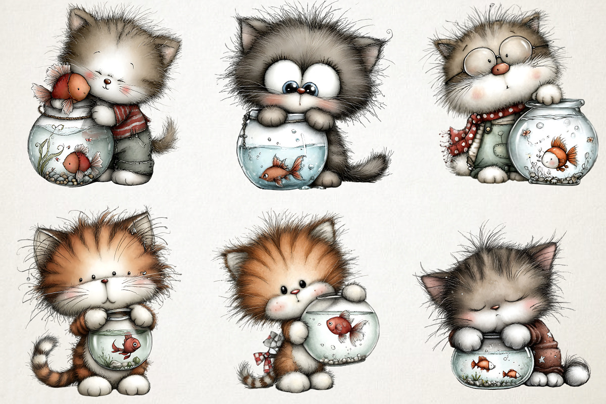Fishbowl Whimsical Cat Clipart, an Animal Illustration by RobertsArt (Photo 2 of 4)
