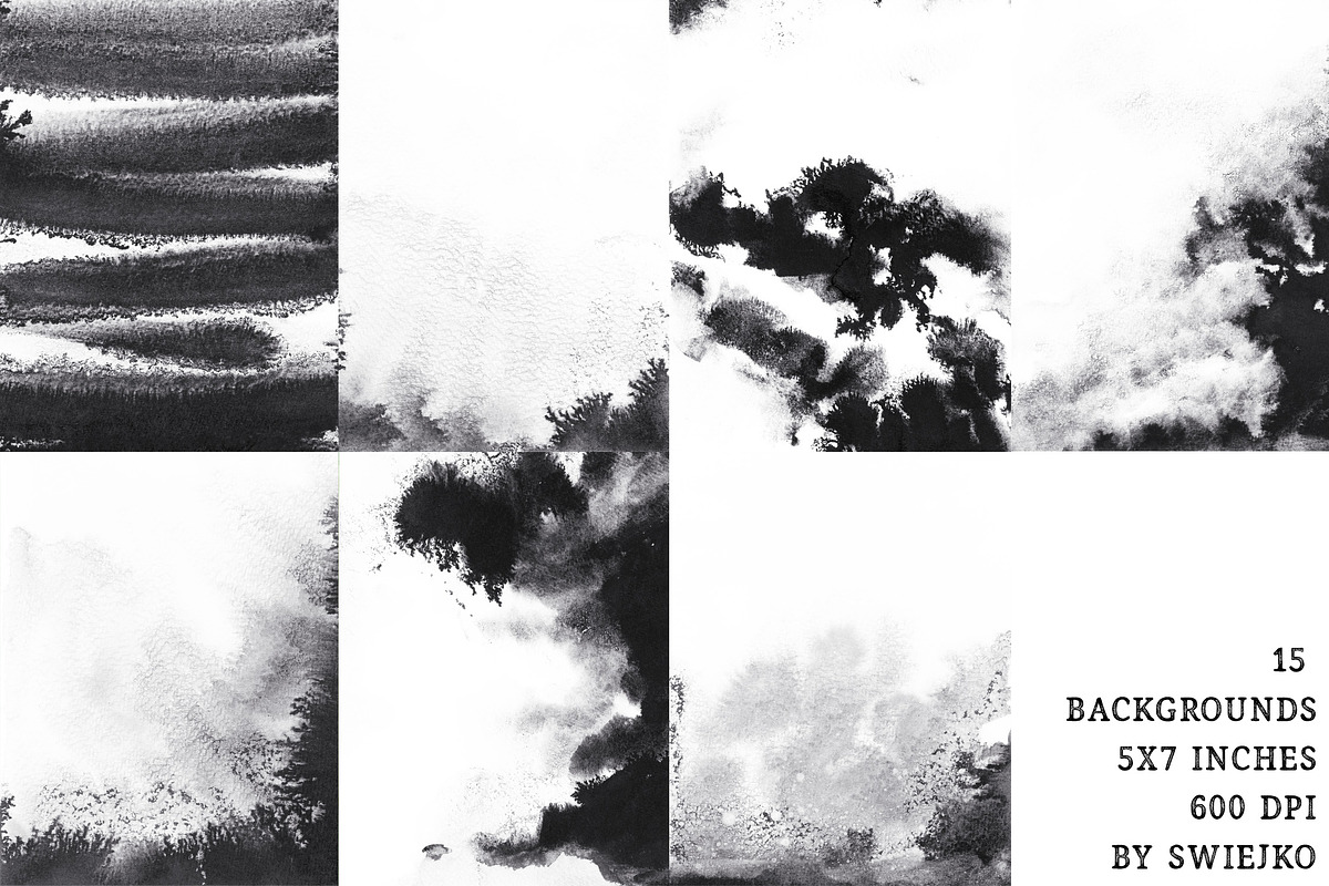 Black & White watercolor backgrounds, a Texture Graphic by swiejko (Photo 2 of 7)