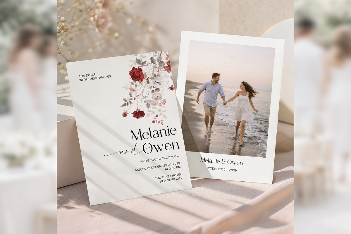 Burgundy Rose Invitation Suite bd013, an Invitation Template by TyphoonStudio (Photo 3 of 10)