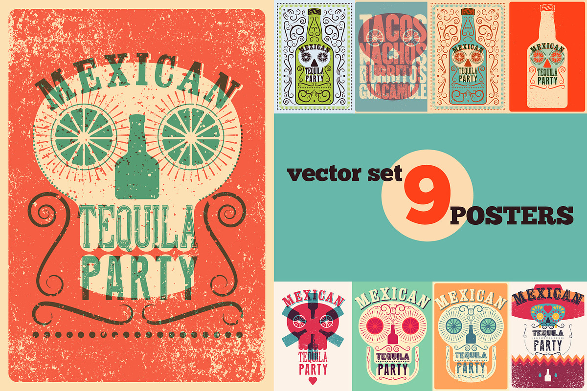 Mexican Party vector poster set., a Food Illustration by PoPaShop (Photo 1 of 10)