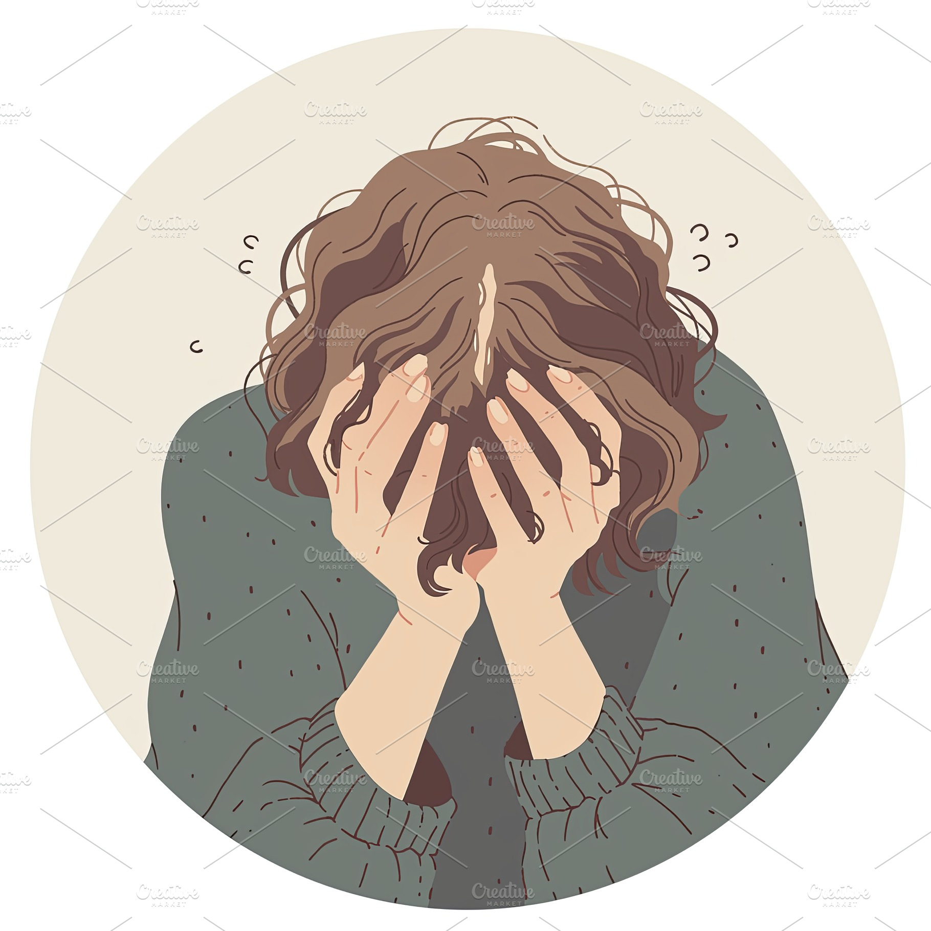 Illustrated woman overwhelmed in emotional distress and covering her face with, a Photo by AS photostudio