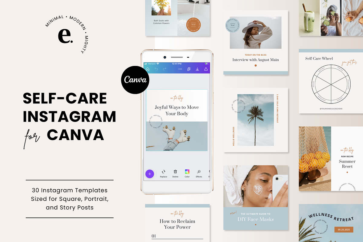 Self-Care Instagram Canva, a Social Media Template by Erin Cassidy (Photo 1 of 9)