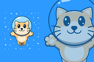 cute astronaut cat floating cartoon, an Animal Illustration by garistipis