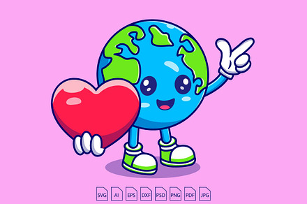 Earth Globe Holding Love cartoon