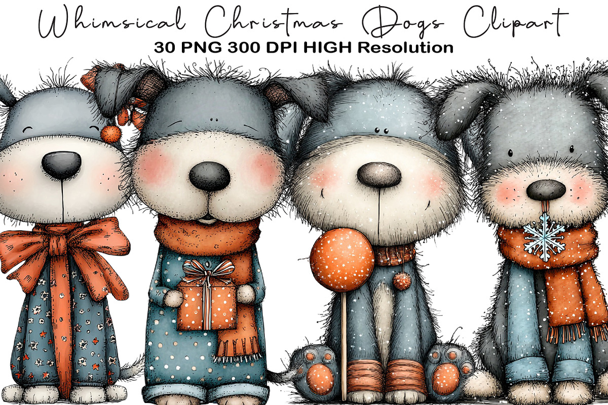 Whimsical Christmas Dogs Clipart, an Animal Illustration by Black Bird Studio (Photo 1 of 6)