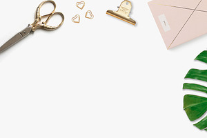 gold & pink styled flat lay photo