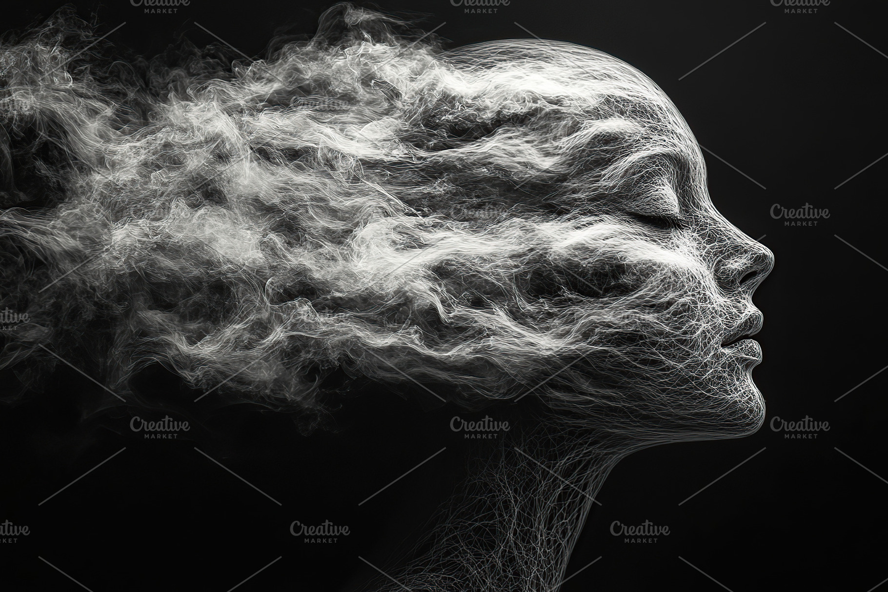 Ethereal woman with flowing smoke creating a surreal effect, an Abstract Photo by AlyaAnd