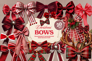 20 Realistic Christmas Bows PNG Pack