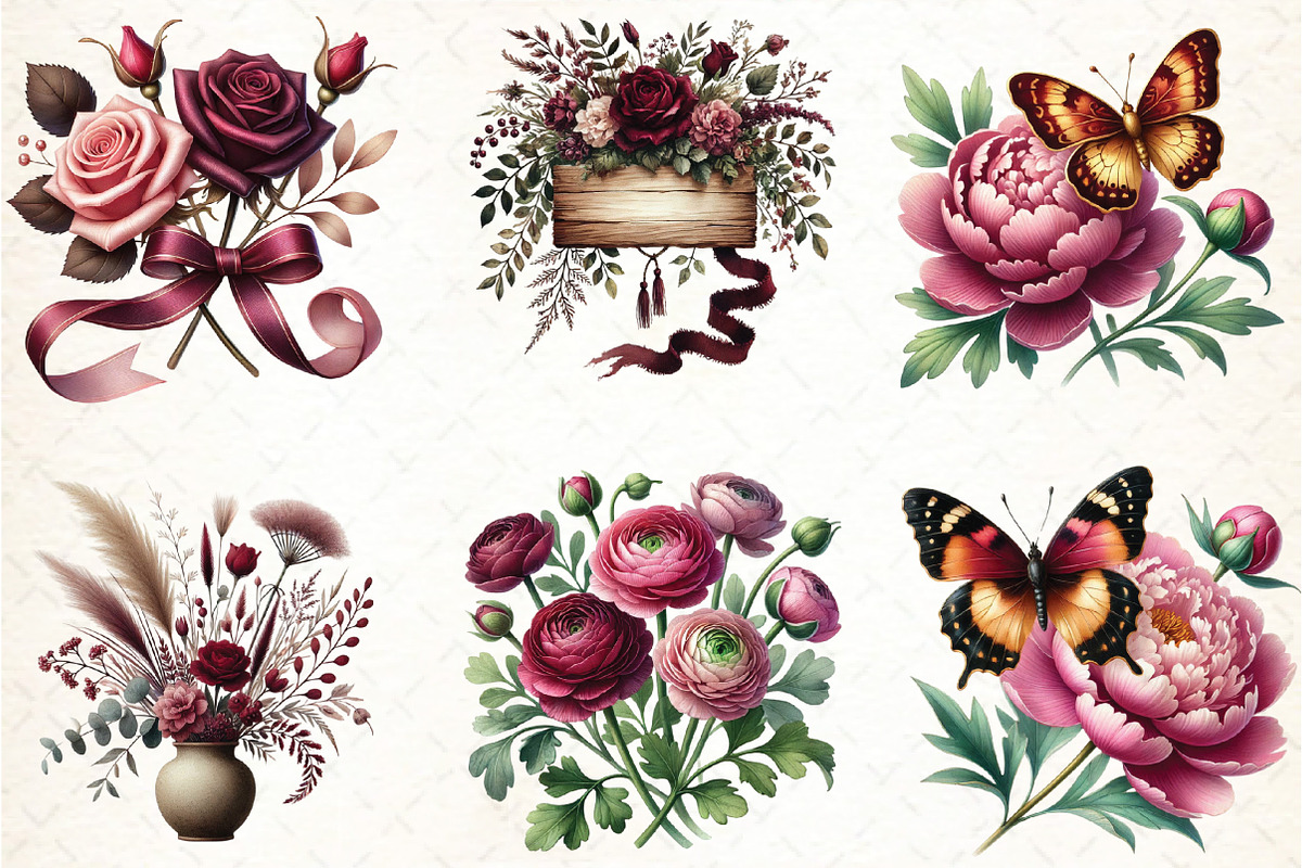 Burgundy Spring Sublimation Clipart, an Illustration by DreamCafeArt (Photo 3 of 5)