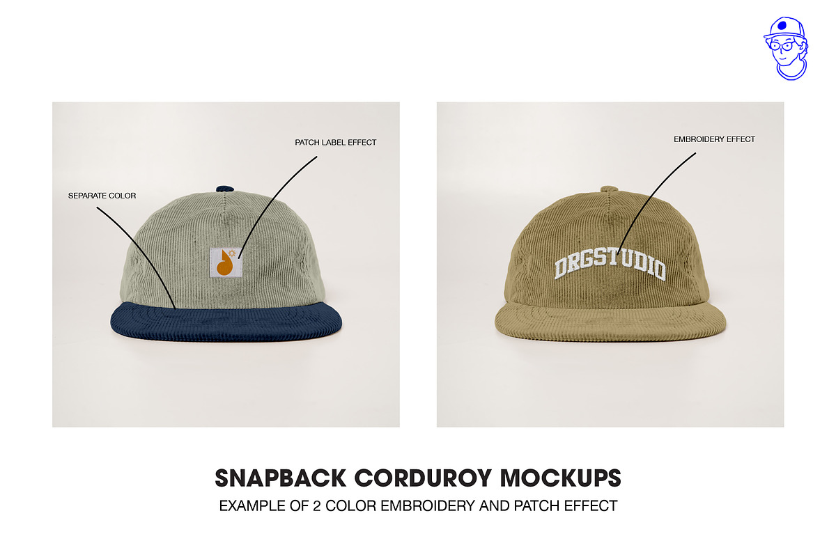 Snapback corduroy cap hat mockups, a Hat Mockup by made_by_nope (Photo 3 of 6)