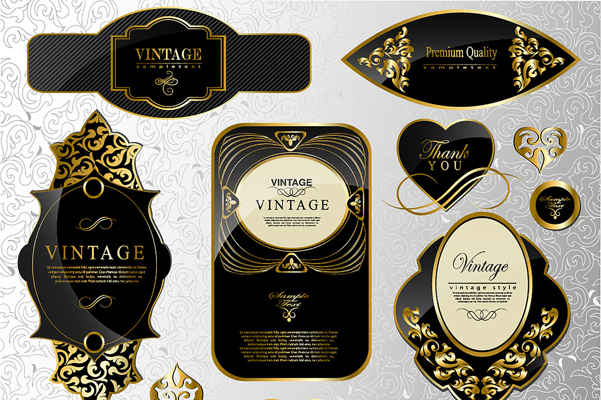 Retro black gold labels set 1, a Decorative Illustration by Merfin (Photo 5 of 10)