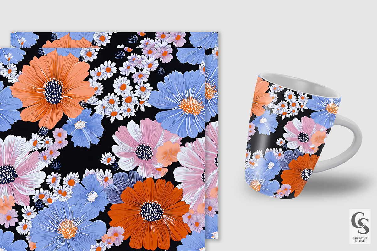 Bold Retro Flowers Seamless Pattern, a Pattern Graphic by Creative Store (Photo 2 of 5)