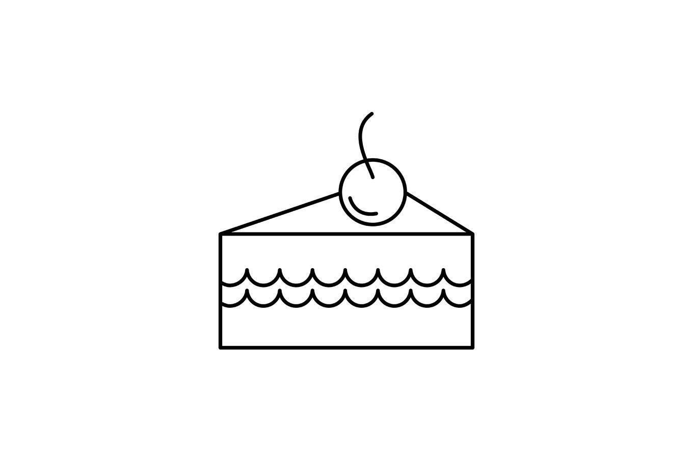 cake slice with cherry vector line icon, sign, illustration on ...