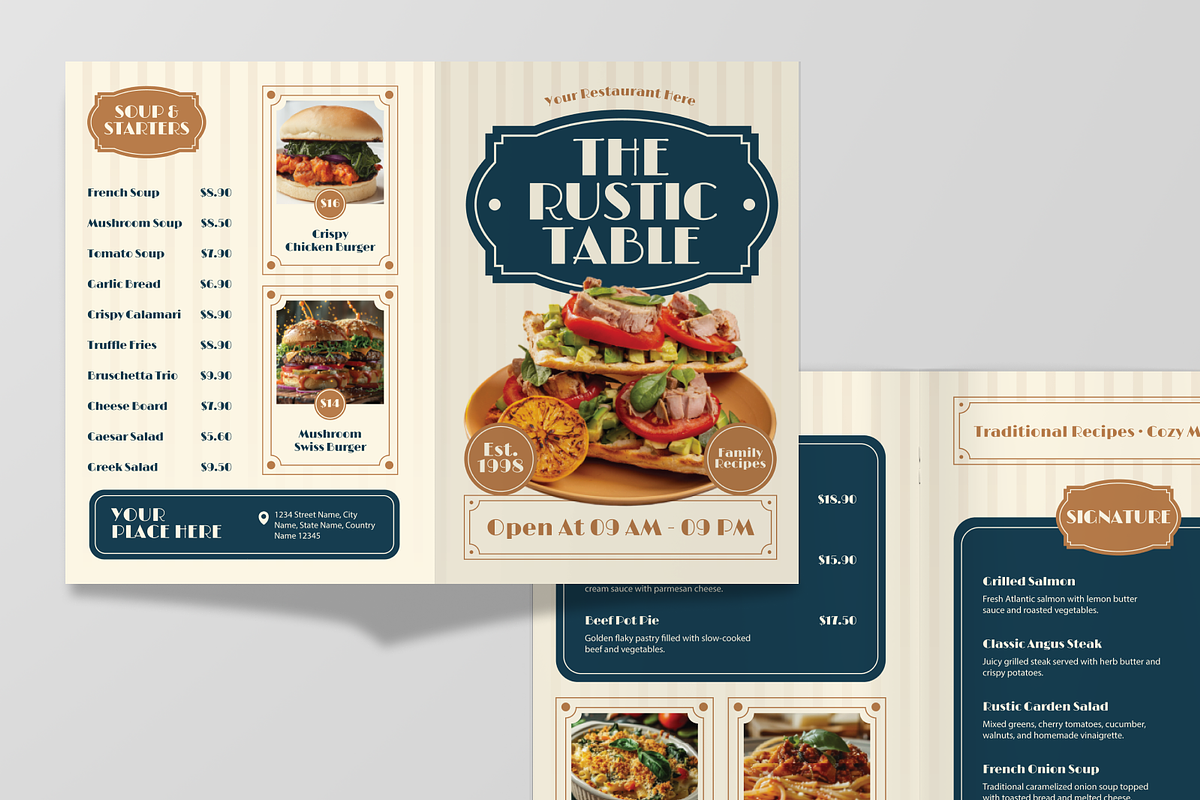 Rustic Vintage Menu Bifold Brochure, a Flyer Template by Annora Studio (Photo 4 of 6)