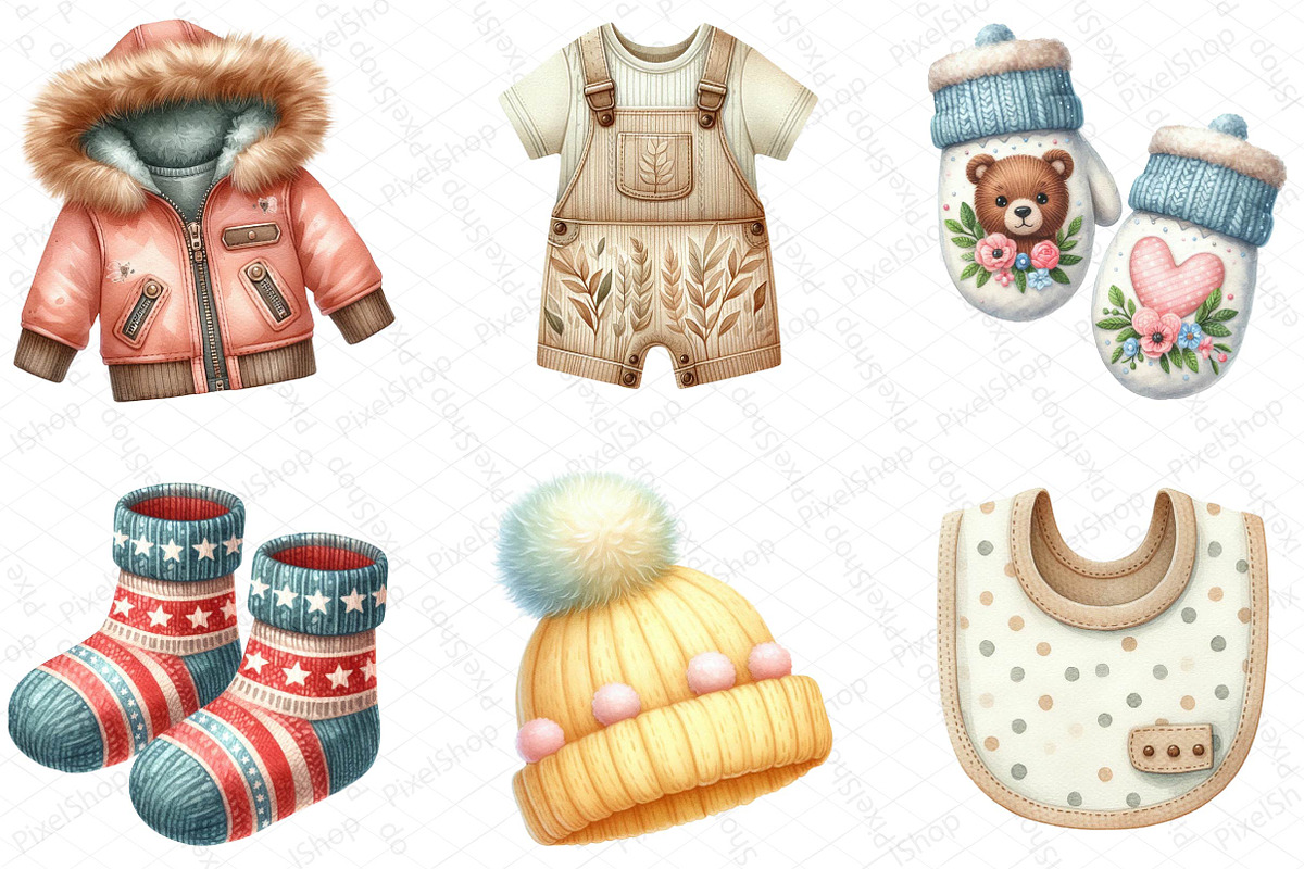 Baby Clothes Watercolor Clipart, an Illustration by DreamPrint404 (Photo 3 of 6)